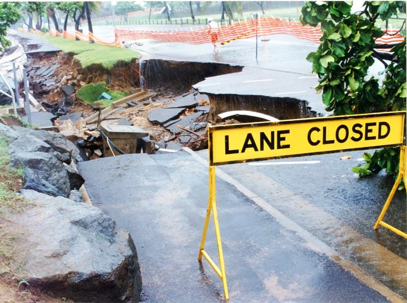 Photograph of damage to Townsville’s Strand from heavy rain, January 1998. Used by permission of CityLibraries Townsville, Local History Collection.